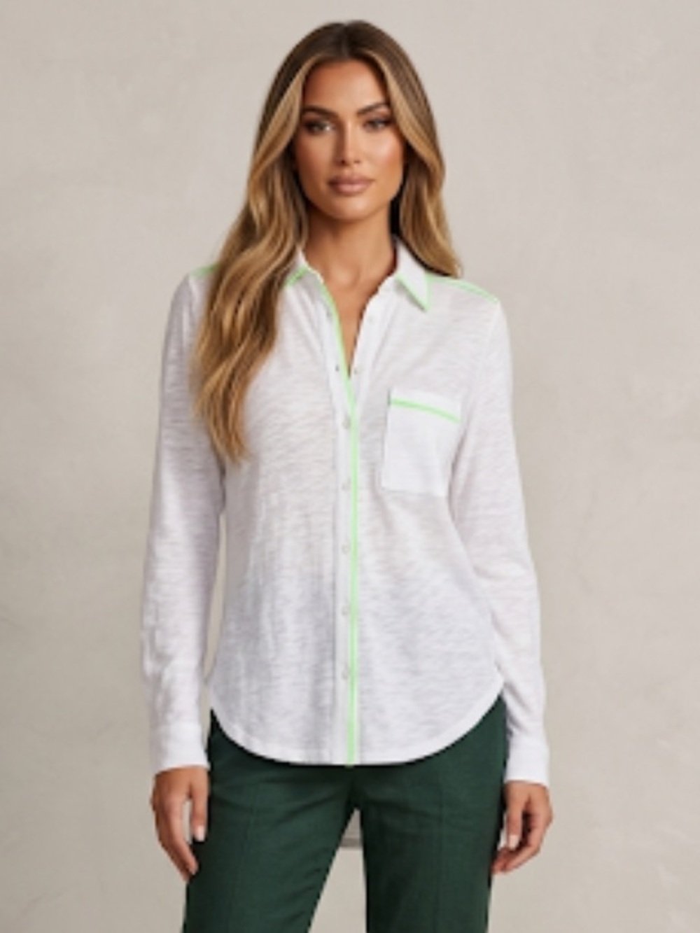 CHRLDR NWT Neon Amrat White Slub Jersey Button Up Blouse Size XS